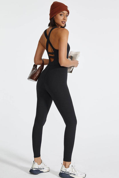 Crisscross Back Wide Strap Active Jumpsuit for Women - Selvanelle