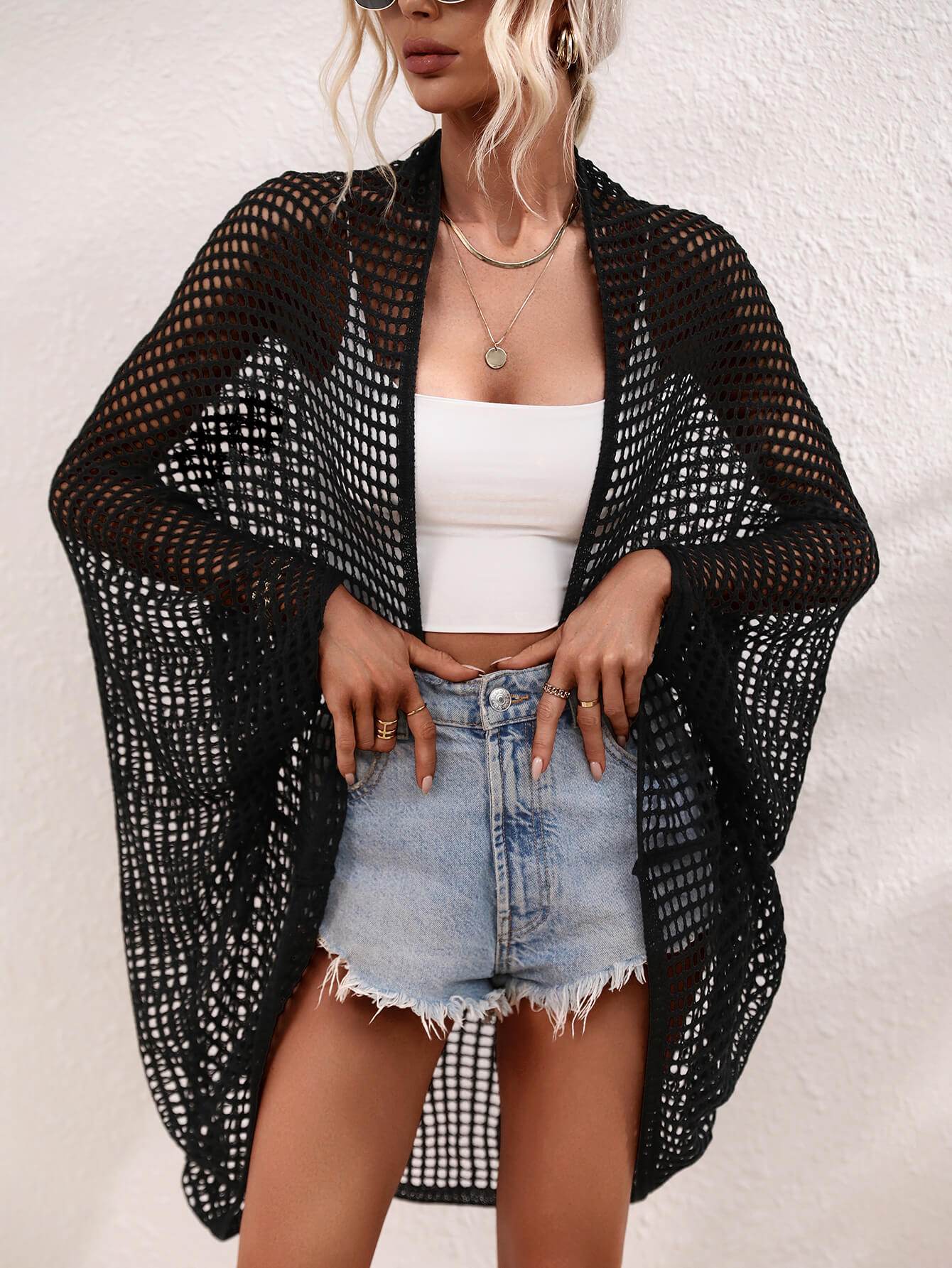 Openwork Open Front Longline Cover Up - Selvanelle