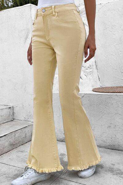 Raw Edge Mid Waist Flared Jeans for Trendy Women - Selvanelle