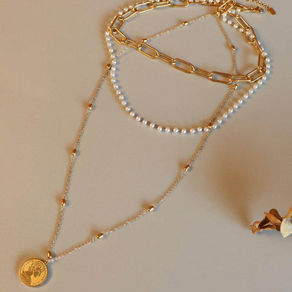 Synthetic Pearl Titanium Steel Three-Layered Necklace for Women - Selvanelle