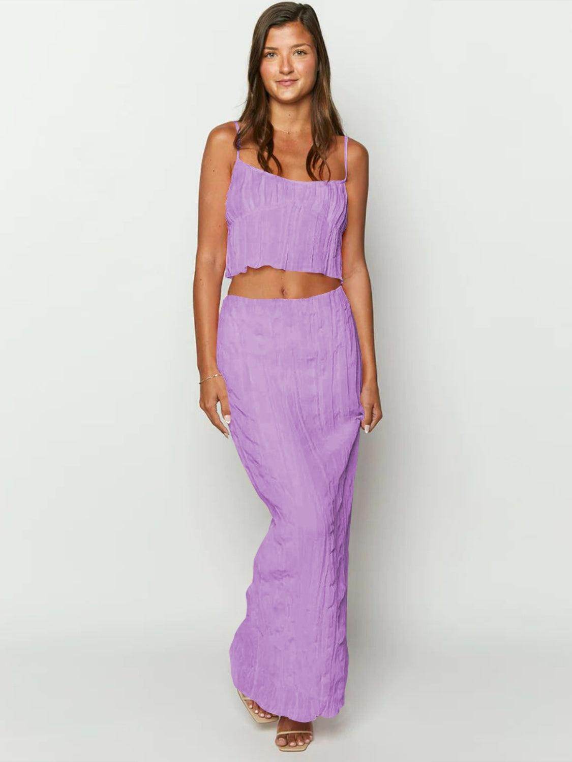 Square Neck Sleeveless Top and Ruched Skirt Set for Women - Selvanelle