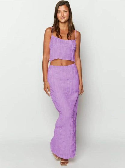 Square Neck Sleeveless Top and Ruched Skirt Set for Women - Selvanelle