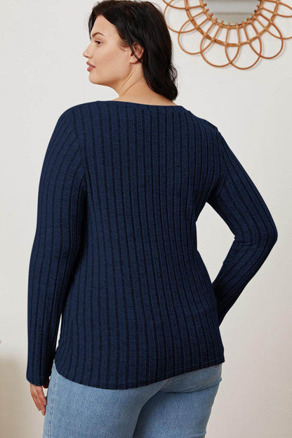 Basic Bae Full Size Ribbed V-Neck Long Sleeve T-Shirt - Selvanelle