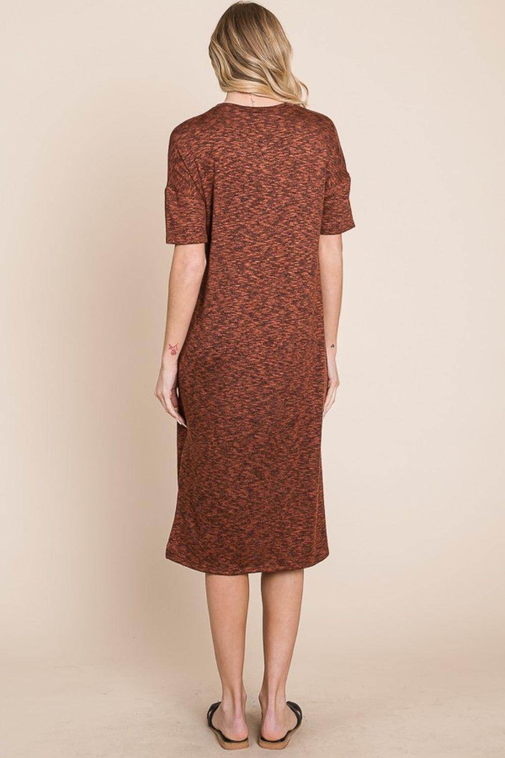 BOMBOM Round Neck Side Slit Midi Dress for Casual Elegance - Selvanelle