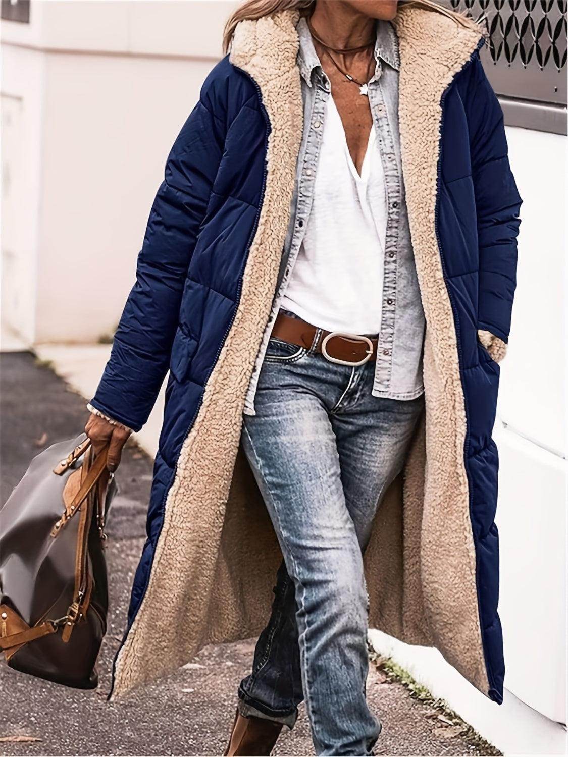 Full Size Zip Up Sherpa Hooded Coat for Women and Plus Size - Selvanelle