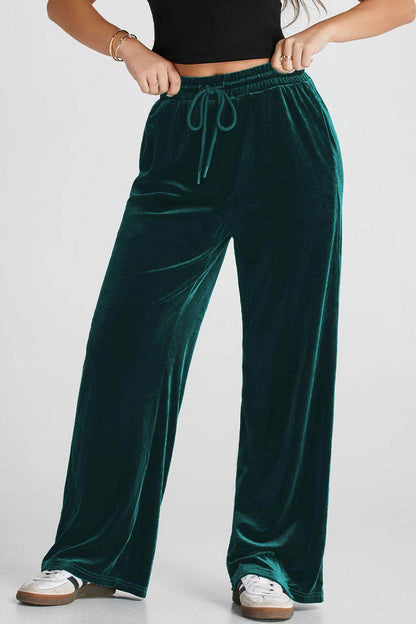 Drawstring Waist Wide Leg Active Pants for Women Comfort - Selvanelle