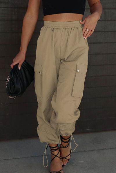 Drawstring Elastic Waist Pants with Pockets for Women - Selvanelle