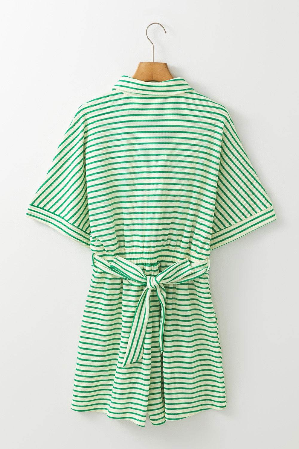 Striped Half Sleeve Tie Waist Romper - Selvanelle