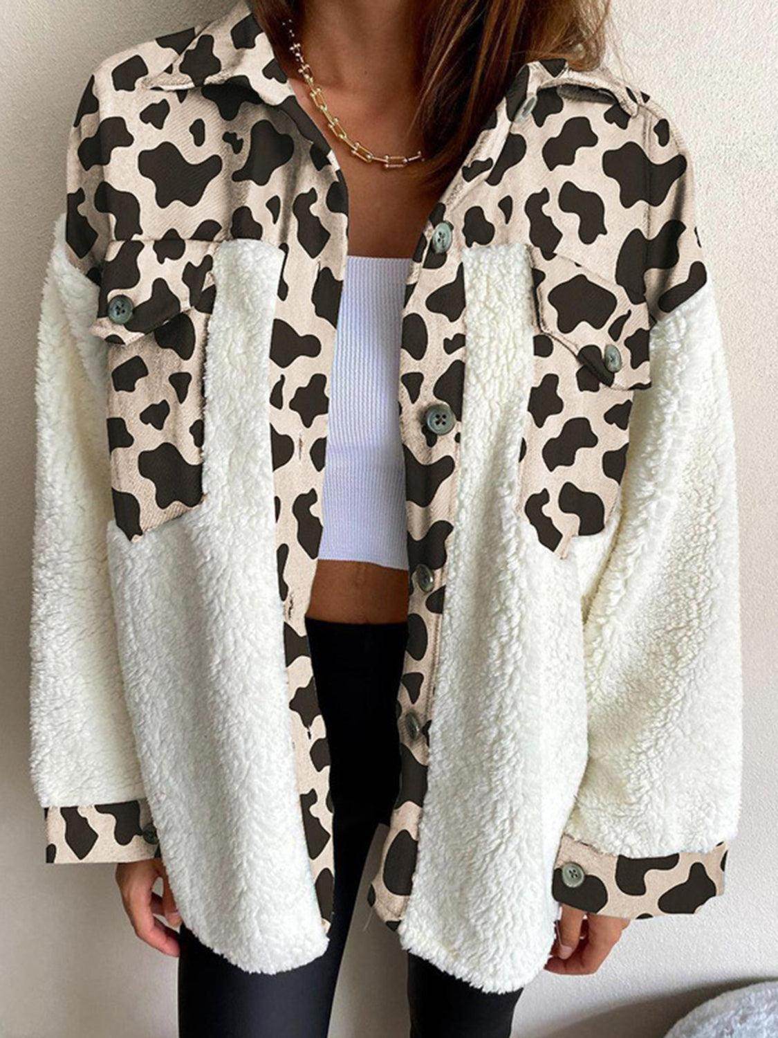 Fuzzy Button Up Long Sleeve Jacket for Cozy Style - Selvanelle