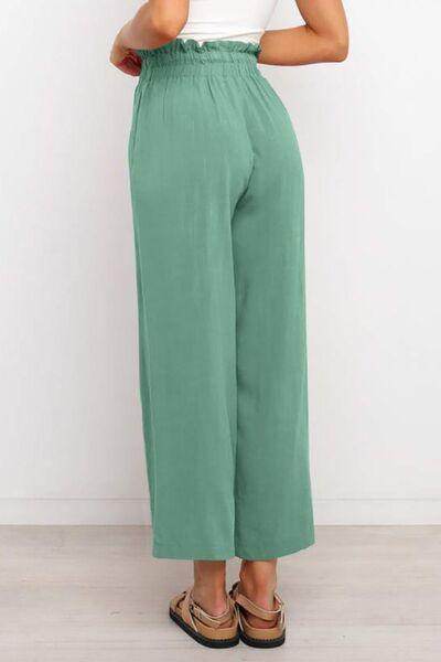 Drawstring Paperbag Waist Wide Leg Pants for Women - Selvanelle