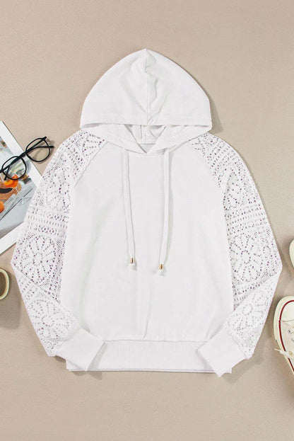 Drawstring Openwork Long Sleeve Hoodie for Women Fashion - Selvanelle