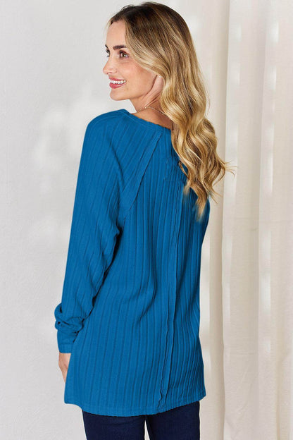 Basic Bae Full Size Ribbed Round Neck Slit T-Shirt for Women - Selvanelle