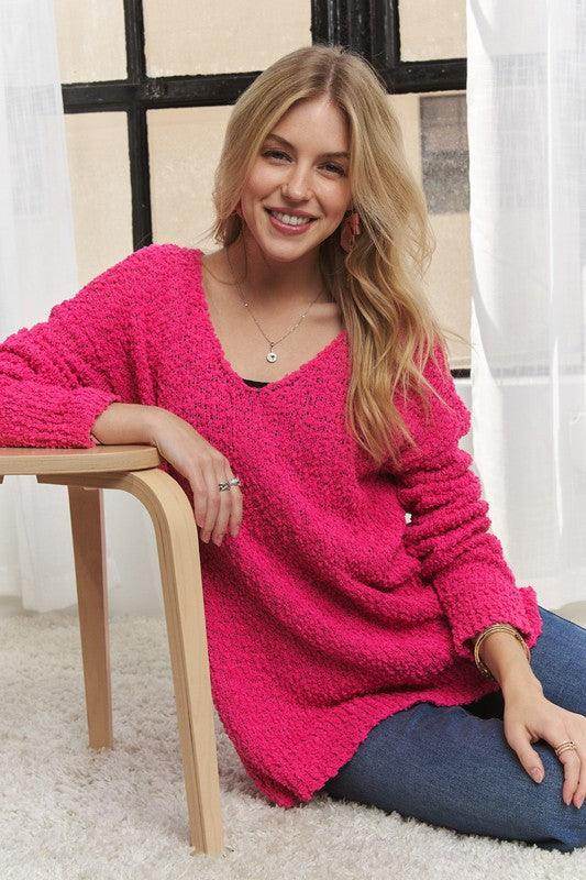 ADORA High-Low Side Slit V-Neck Sweater for Women - Selvanelle