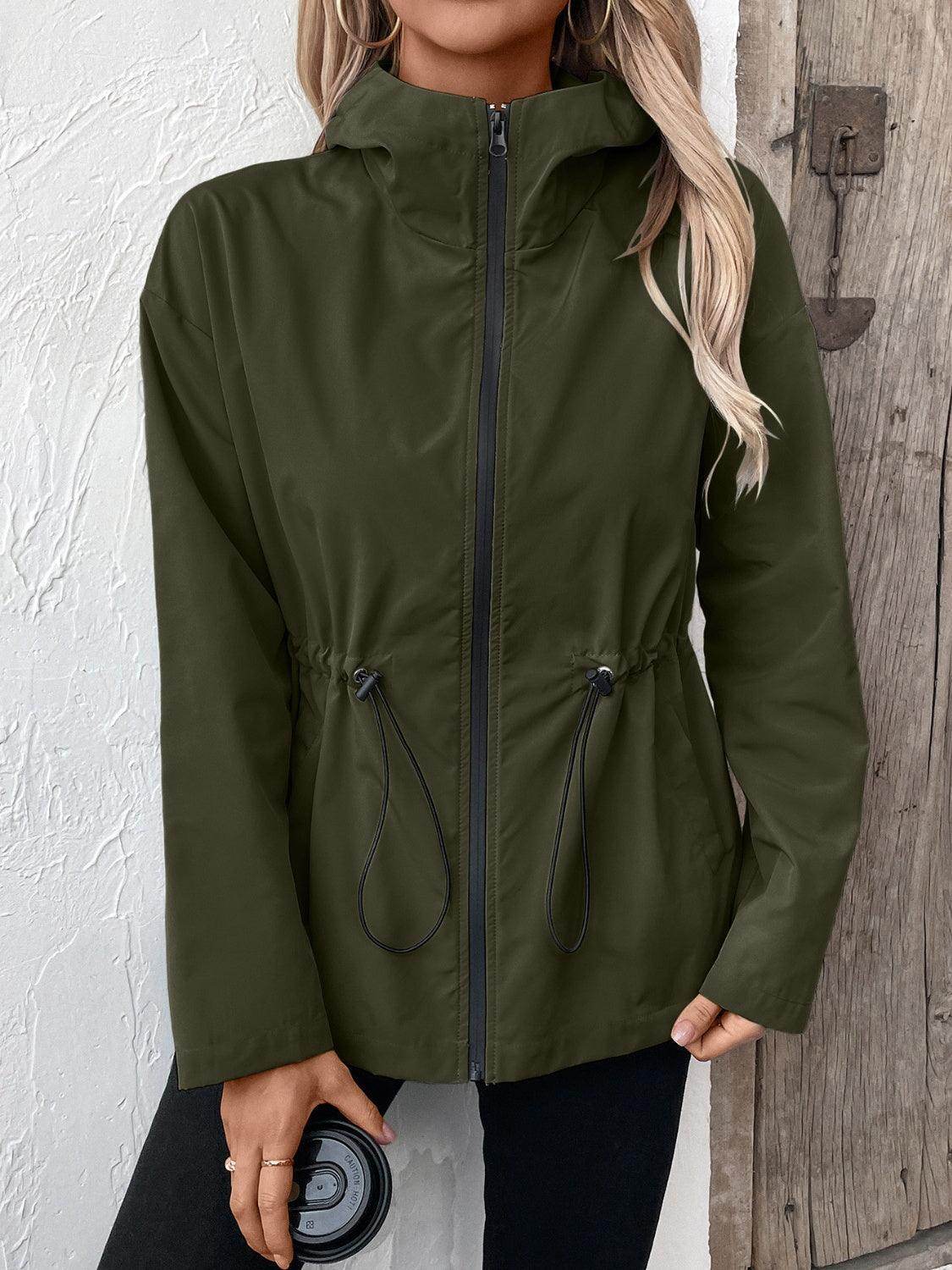 Ivy Lane Drawstring Zip Up Hooded Jacket for Women - Selvanelle