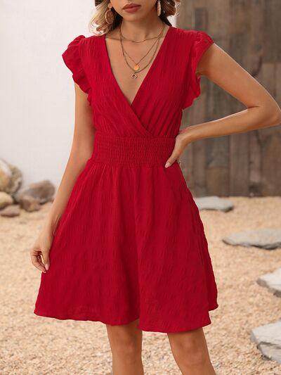 Smocked Ruffled Surplice Mini Dress for Women Stylish Look - Selvanelle