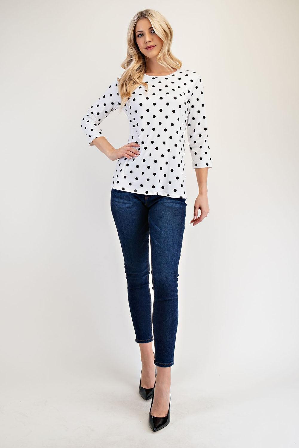 Celeste Full Size Polka Dot Three-Quarter Sleeve T-Shirt