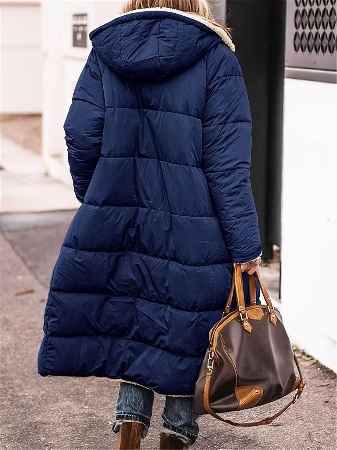 Full Size Zip Up Sherpa Hooded Coat for Women and Plus Size - Selvanelle