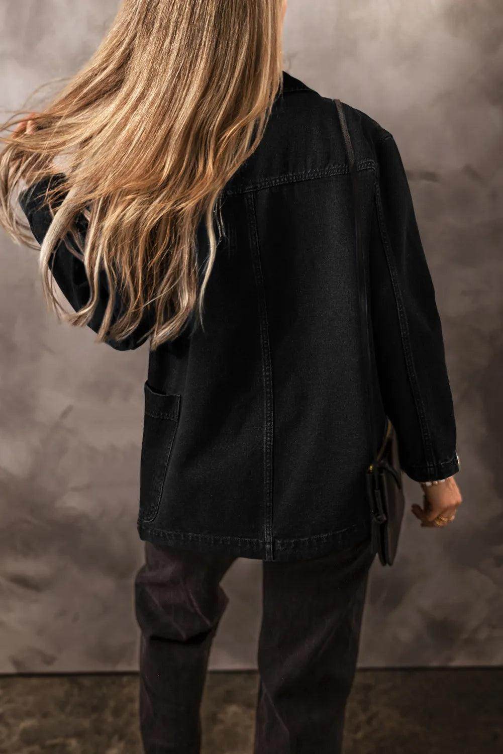 Pocketed Long Sleeve Denim Jacket for Women Stylish Fit - Selvanelle