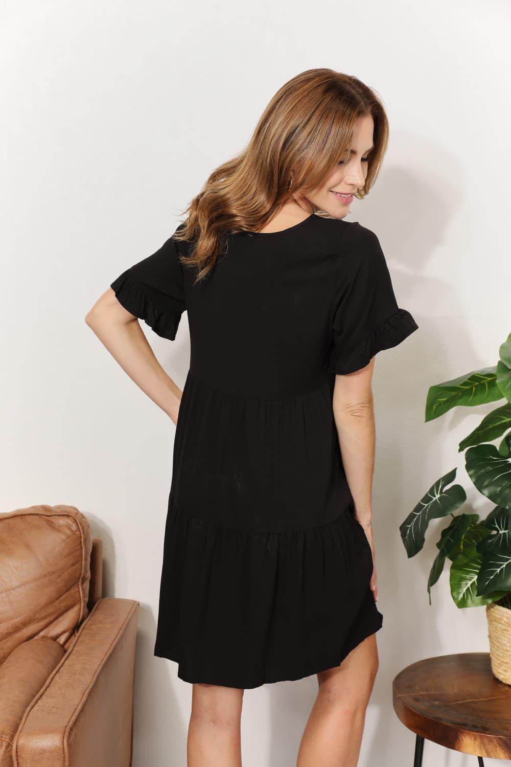 Mandy V-Neck Flounce Sleeve Tiered Dress for All Occasions - Selvanelle