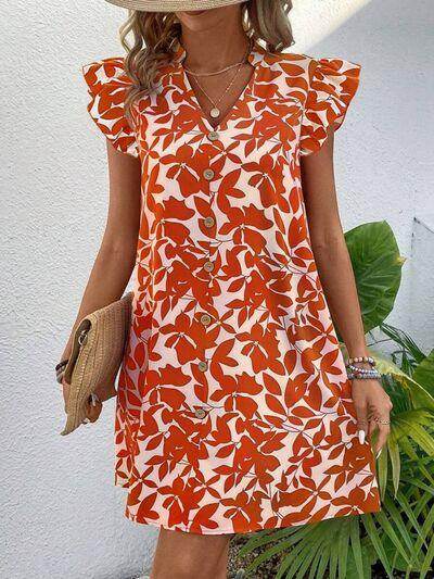 Printed Notched Cap Sleeve Mini Dress for Effortless Style - Selvanelle