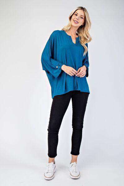 Celeste Full Size Notched Three-Quarter Sleeve Blouse for Women - Selvanelle