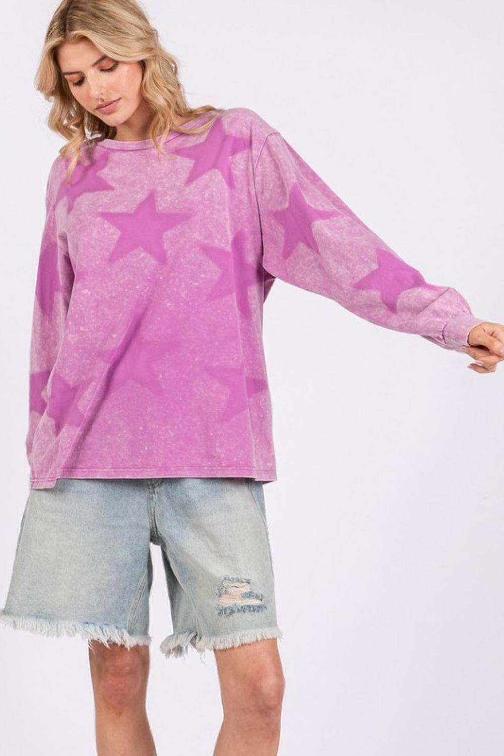 SAGE + FIG Mineral Wash Star Pattern T-Shirt for Women - Selvanelle