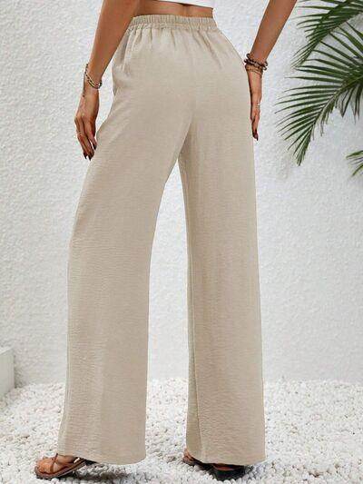 Wide Leg Drawstring Pants for Women in Opaque Fabric - Selvanelle