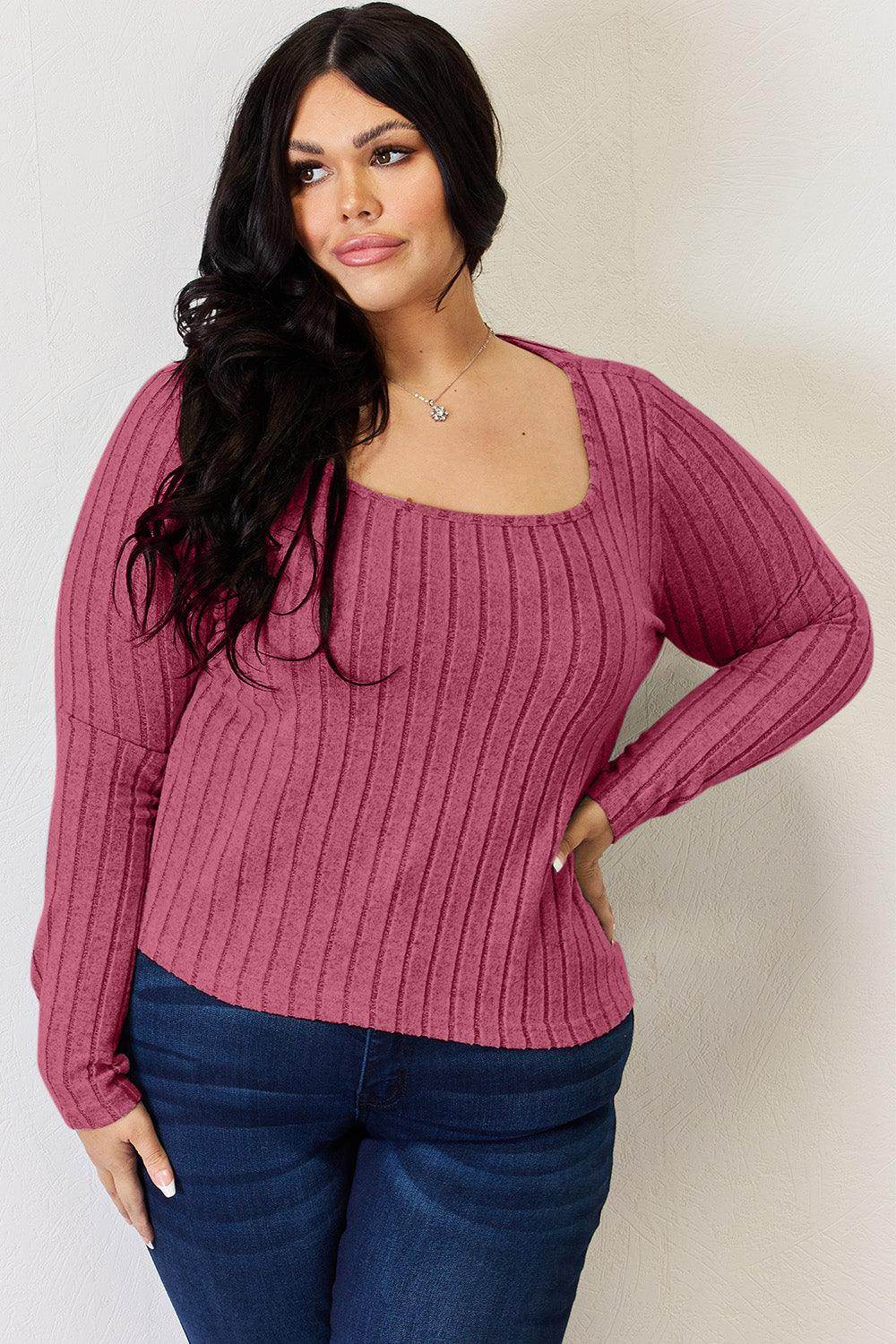 Basic Bae Full Size Ribbed Long Sleeve T-Shirt for Women - Selvanelle