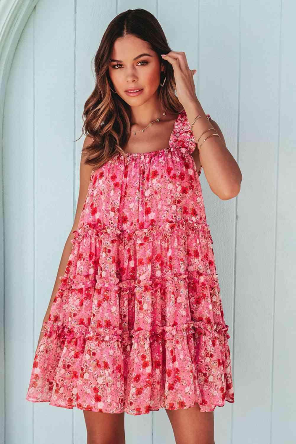 Chic Printed Square Neck Sleeveless Mini Dress for Women - Selvanelle