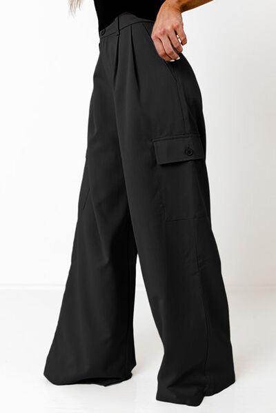 Ruched Wide Leg Pants with Pockets for Casual Style - Selvanelle