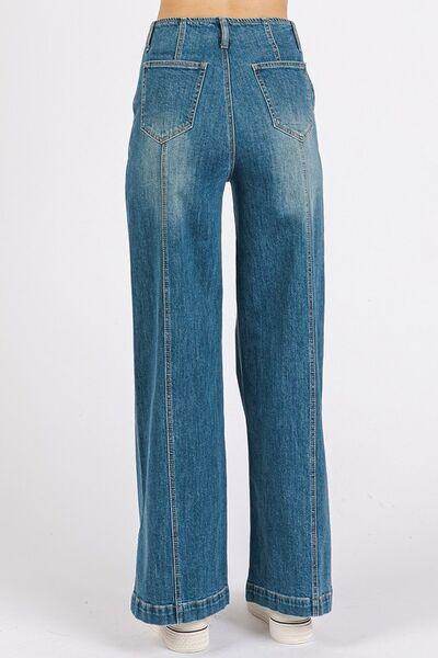 Mittoshop Medium Wash Seam Detail Wide Leg Denim Jeans - Selvanelle