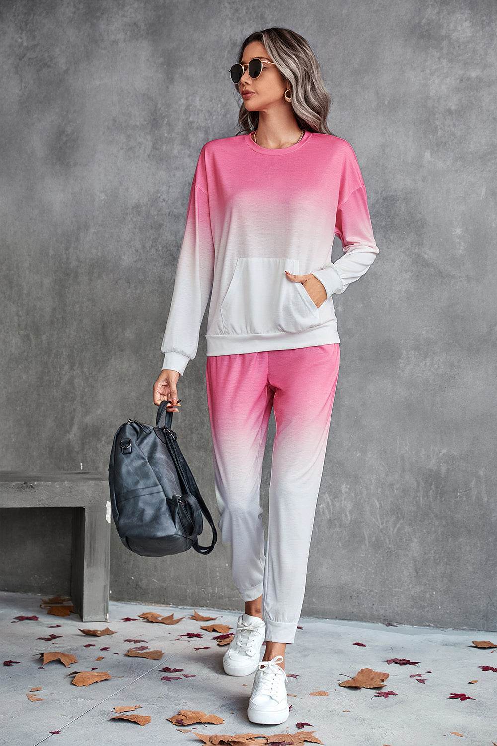 Gradient Round Neck Sweatshirt and Joggers Set - Selvanelle