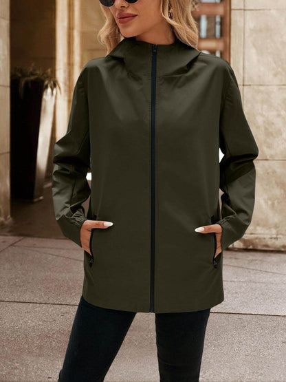 Ivy Lane Pocketed Zip Up Hooded Jacket for Women - Selvanelle
