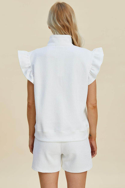 Double Take Full Size Texture Flounce Sleeve Top and Shorts Set - Selvanelle