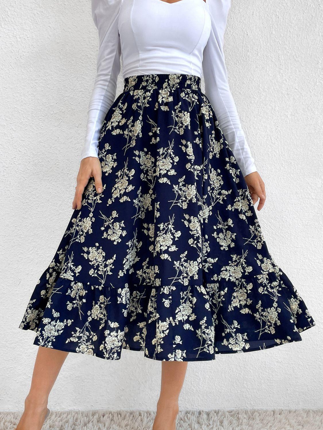 Stylish Printed Elastic Waist Midi Skirt for Everyday Wear