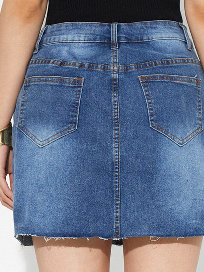 Pocketed Button Up Denim Skirt for Casual Chic Style - Selvanelle