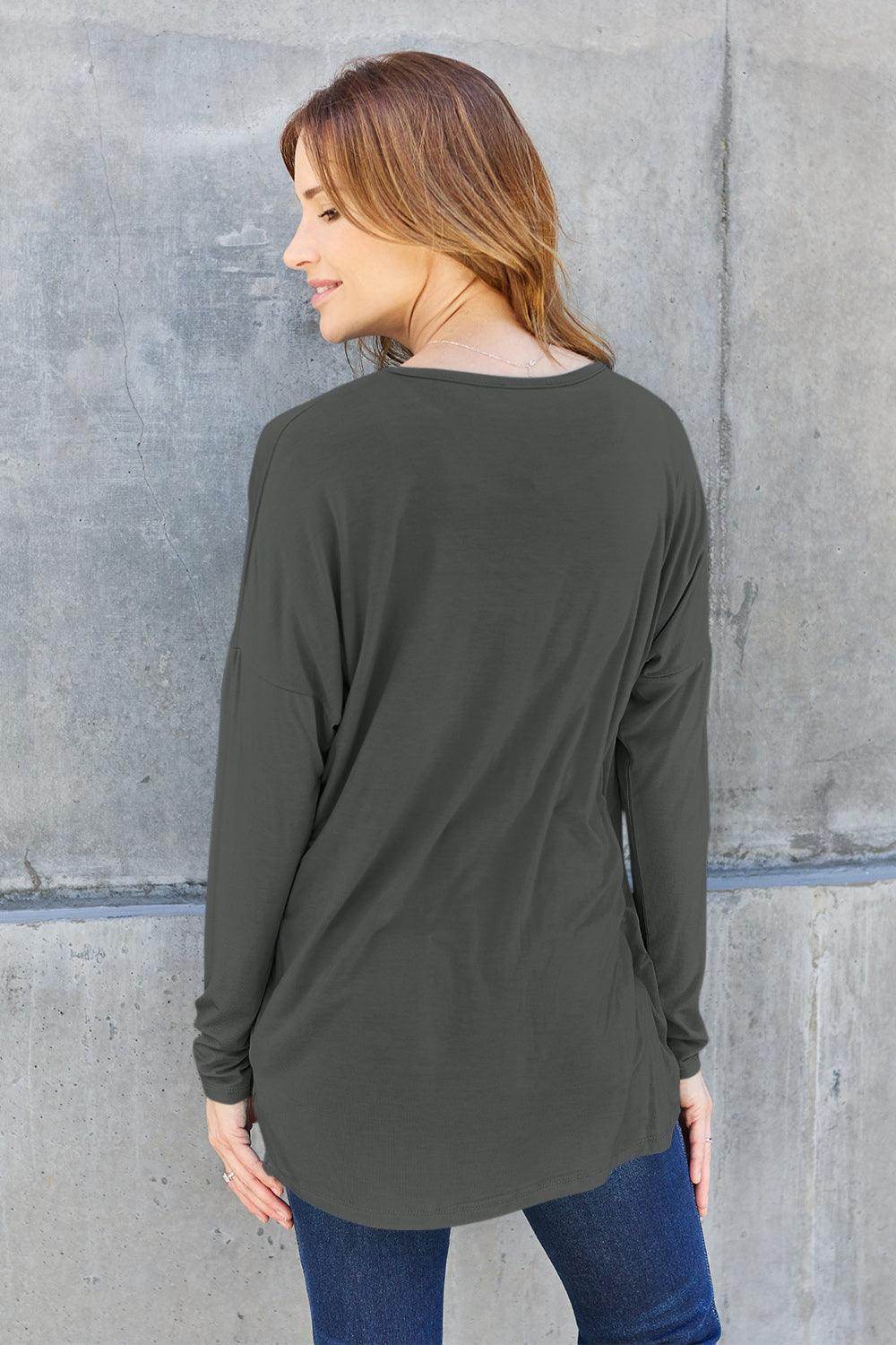 Basic Bae Full Size Round Neck Dropped Shoulder T-Shirt - Selvanelle