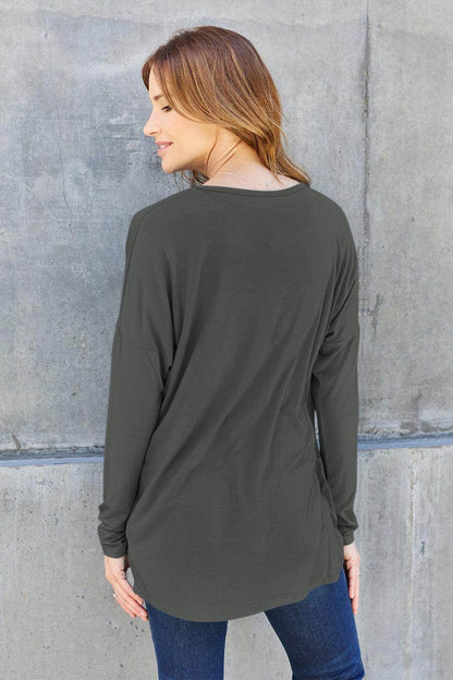Basic Bae Full Size Round Neck Dropped Shoulder T-Shirt - Selvanelle