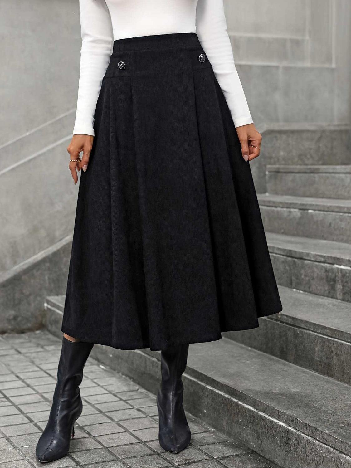 Decorative Button Ruched Midi Skirt for Stylish Outfits