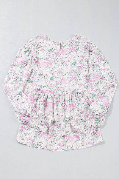 Printed Round Neck Long Sleeve Blouse for Women Fashion - Selvanelle