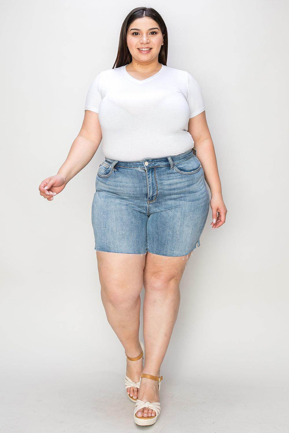 Judy Blue Full Size High Waist Raw Hem Denim Shorts for Women - Selvanelle