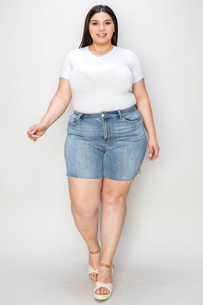 Judy Blue Full Size High Waist Raw Hem Denim Shorts for Women - Selvanelle