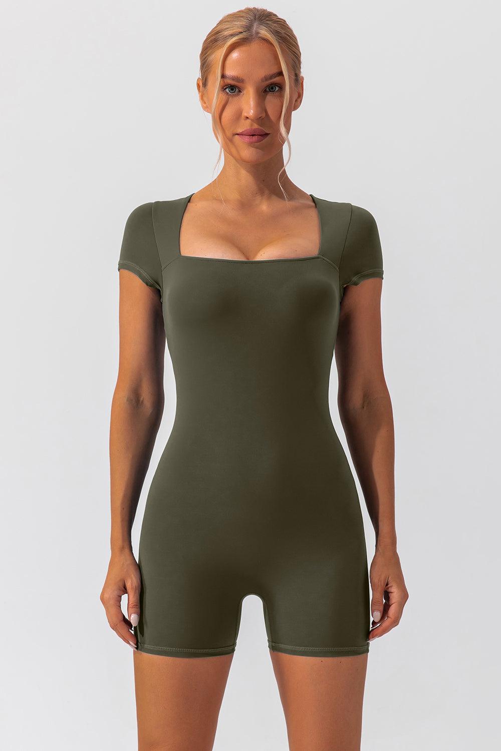 Square Neck Cap Sleeve Active Romper for Everyday Wear