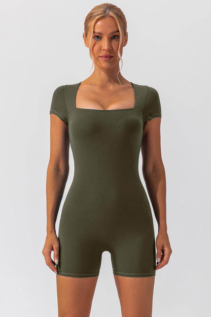Square Neck Cap Sleeve Active Romper for Everyday Wear - Selvanelle