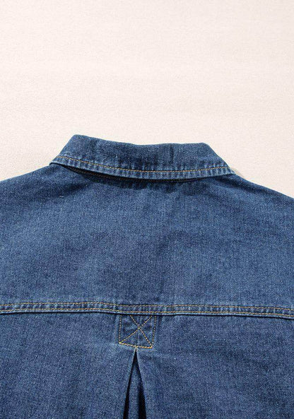 Stylish Pocketed Button Up Denim Jacket for Women - Selvanelle