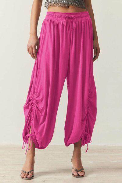 Drawstring Ruched Pants for Women in Sheer Opaque Style - Selvanelle