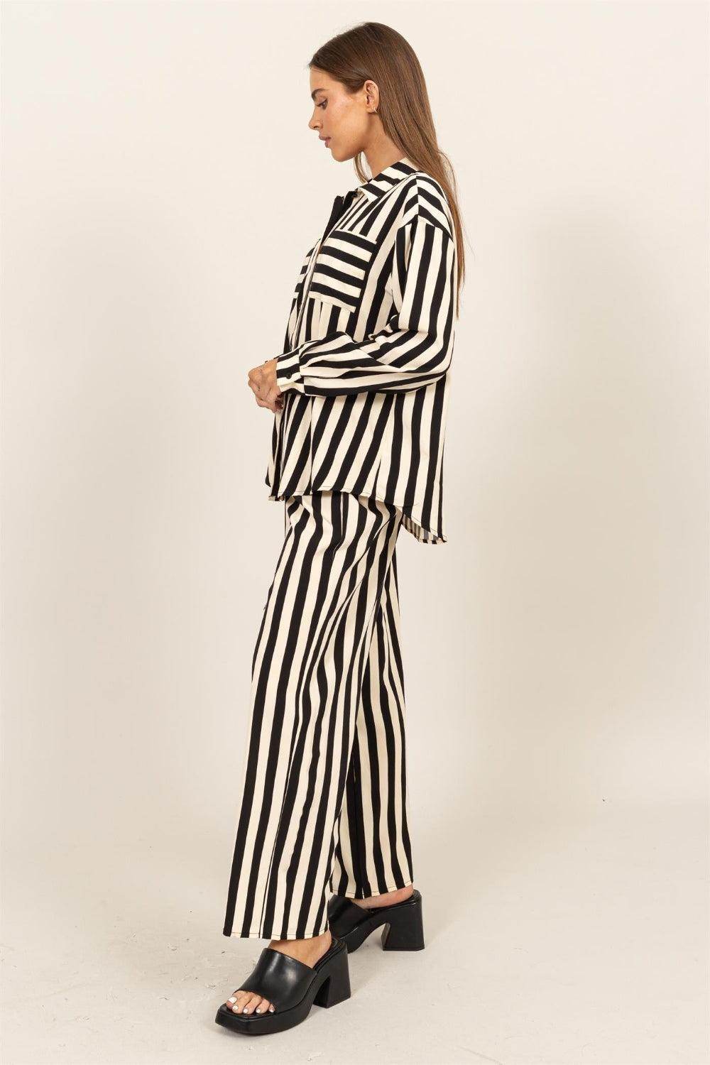 HYFVE Striped Button Up Shirt and Pants Set for Women - Selvanelle