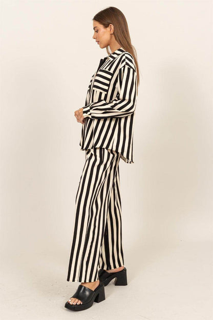 HYFVE Striped Button Up Shirt and Pants Set for Women - Selvanelle