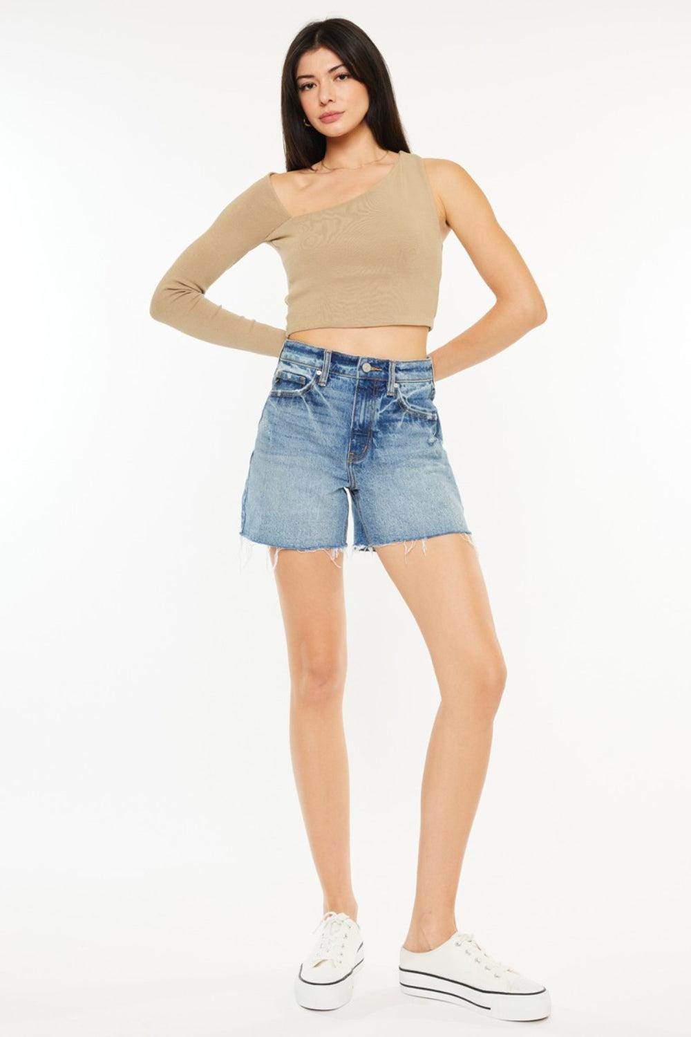 Kancan Full Size Raw Hem High Waist Denim Shorts for Women - Selvanelle