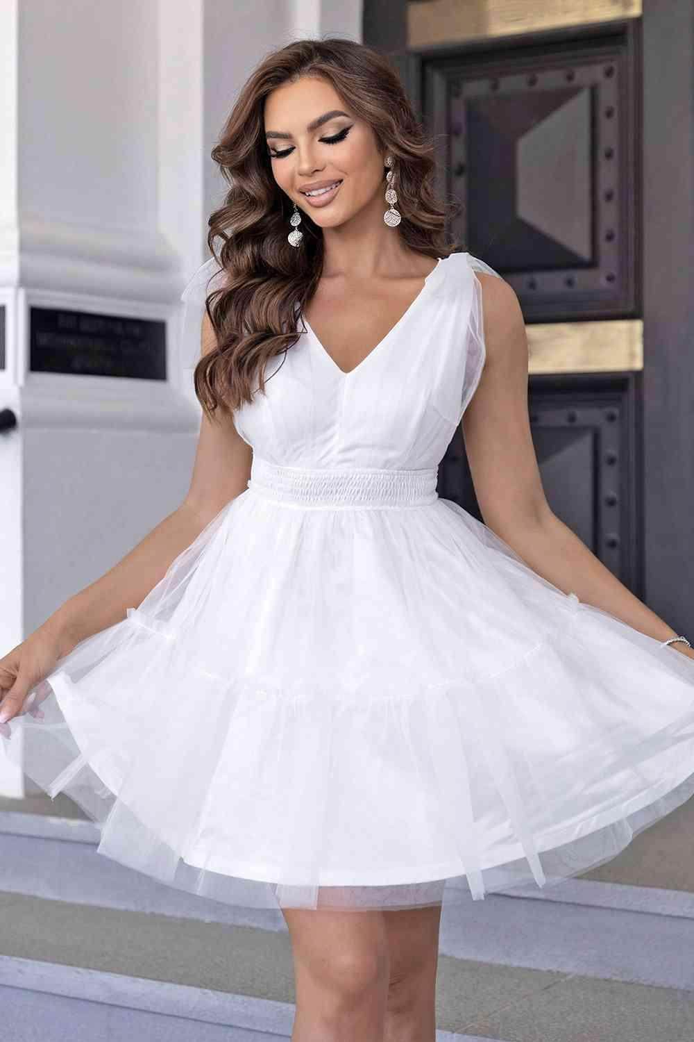 V-Neck Shoulder Detail Mesh Dress for Stylish Women - Selvanelle